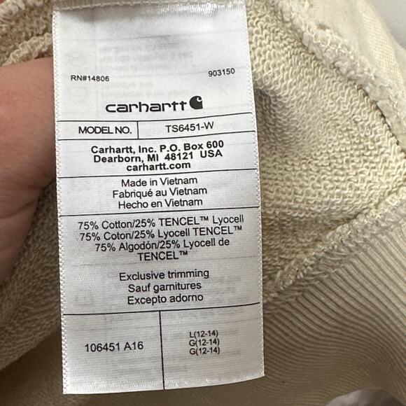 CARHARTT Tencel Fiber Relaxed Fit Half Zip Sweatshirt Oat Milk Cream Sz L {Y4} - Picture 6 of 7